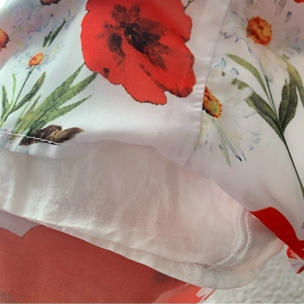 Floral Red and White Kids Dress